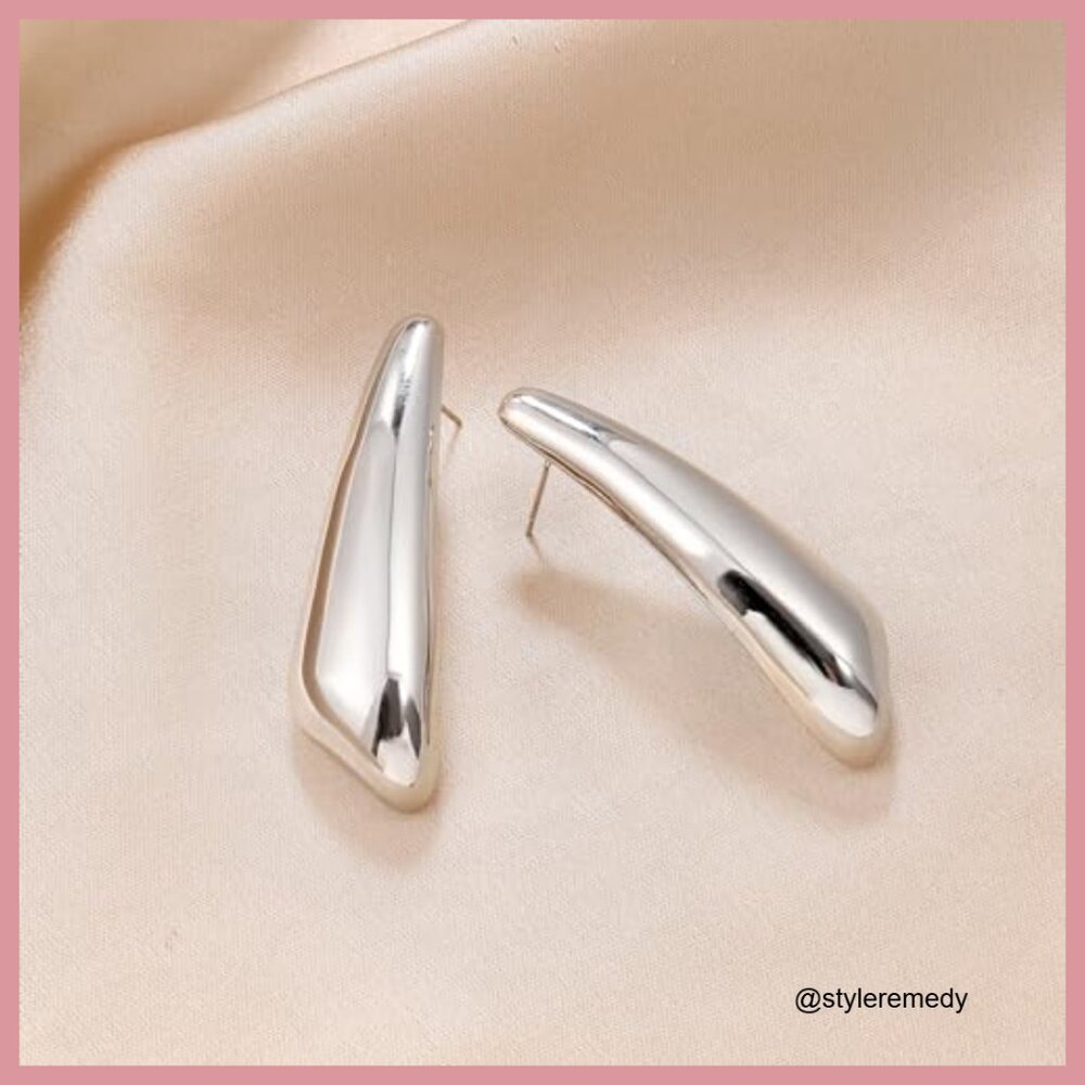 Silver Sculpted Drop Earrings - Picture 6 of 7